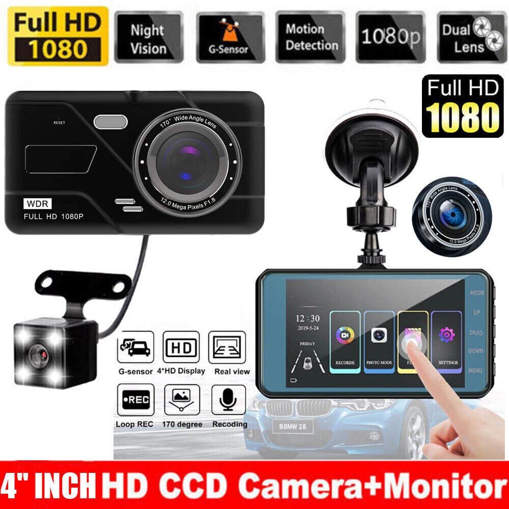 4 In Car Camera Recorder Dual Front And Rear HD 1080P Dash Cam Night Vision UK