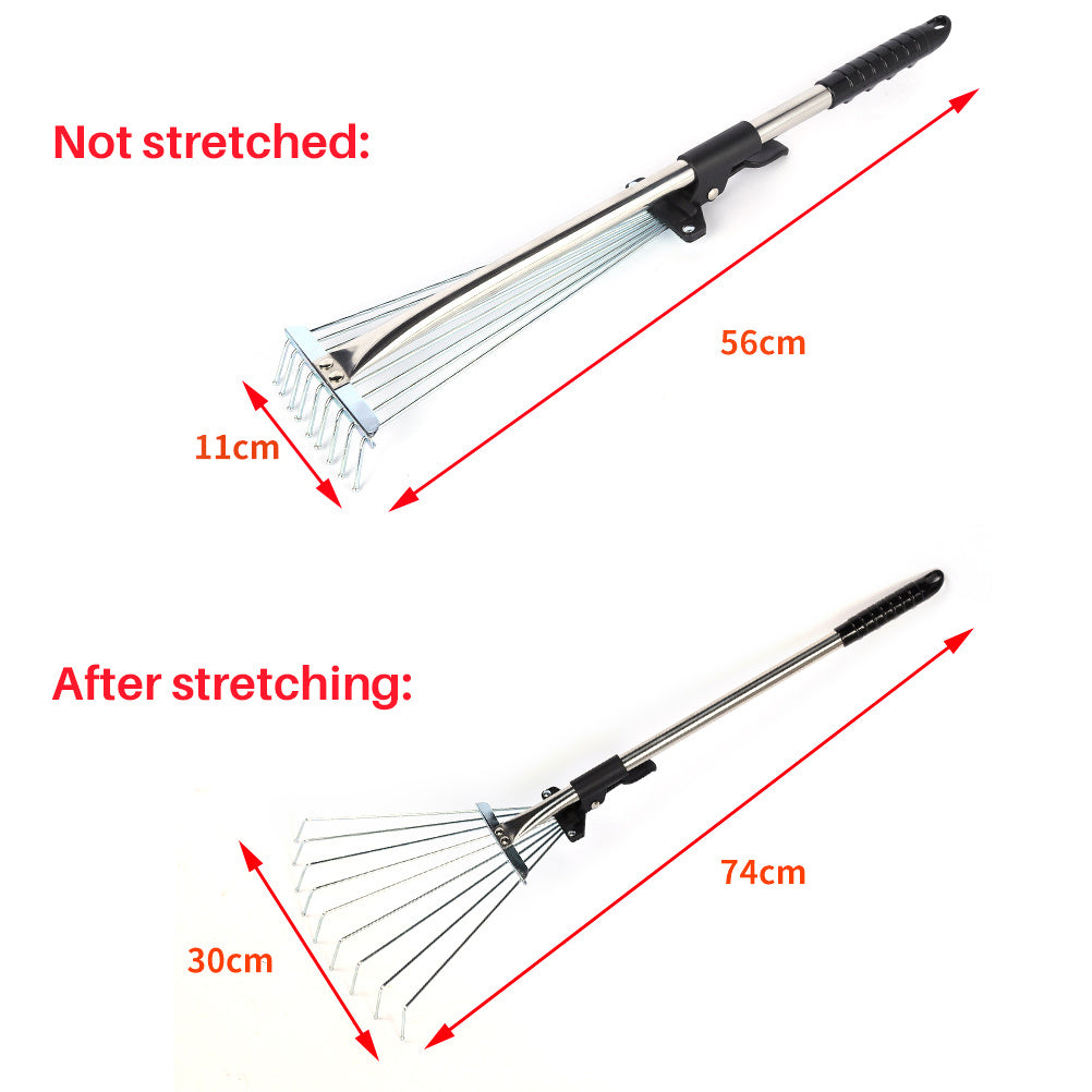 Adjustable Garden Leaf Rake Alloy Telescopic Hoe Grass Tool Multi Toothed Metal Rake for Deciduous Hay Grass of Lawn and Yard