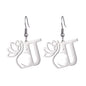 Lotus Letter Pendant Earrings A- Z Initial Stainless Steel Women's Earrings