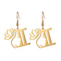Lotus Letter Pendant Earrings A- Z Initial Stainless Steel Women's Earrings