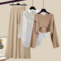 3pcs Knitted Sweater Suit With Shirt And Wide Leg Pants Autumn And Winter Suit Women