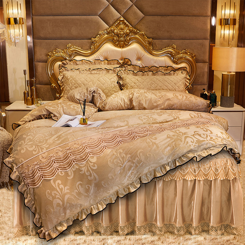 Lace Velvet Bed Skirt Four-piece Quilted