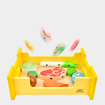 Wooden Play House Kitchen Bbq Set Toy Cooking Magnetic Mini Food Storage Barbecue Puzzle Enlightenment Toy Gift