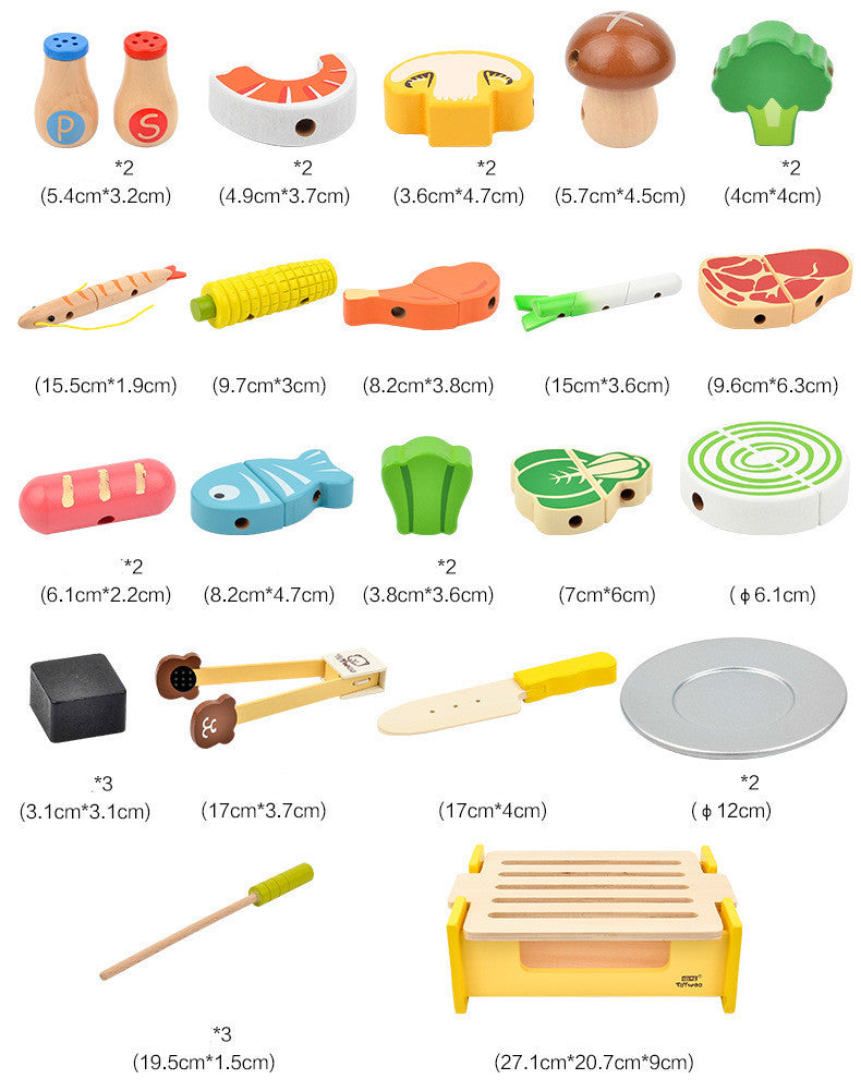 Wooden Play House Kitchen Bbq Set Toy Cooking Magnetic Mini Food Storage Barbecue Puzzle Enlightenment Toy Gift