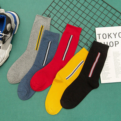 Vertical Striped Color Matching Mid-Tube Socks