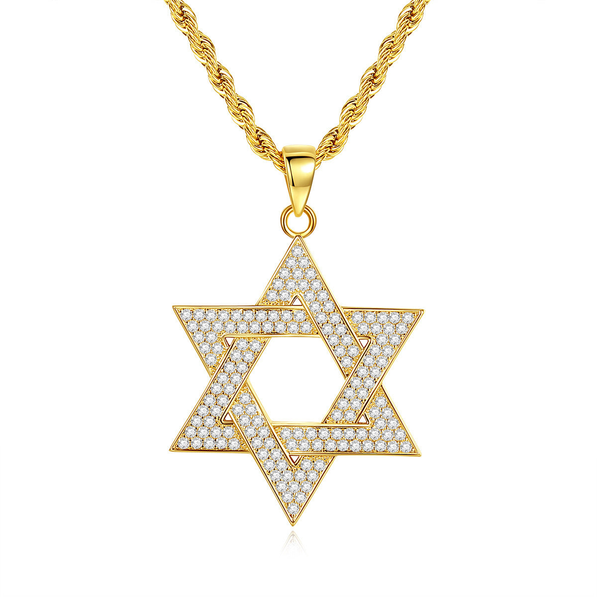 Diamond-encrusted Star Of David Titanium Steel Necklace Solomon Seal Hexagram Necklace