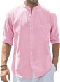 Men's Stand Collar Long Sleeve Solid Color Cotton Shirt