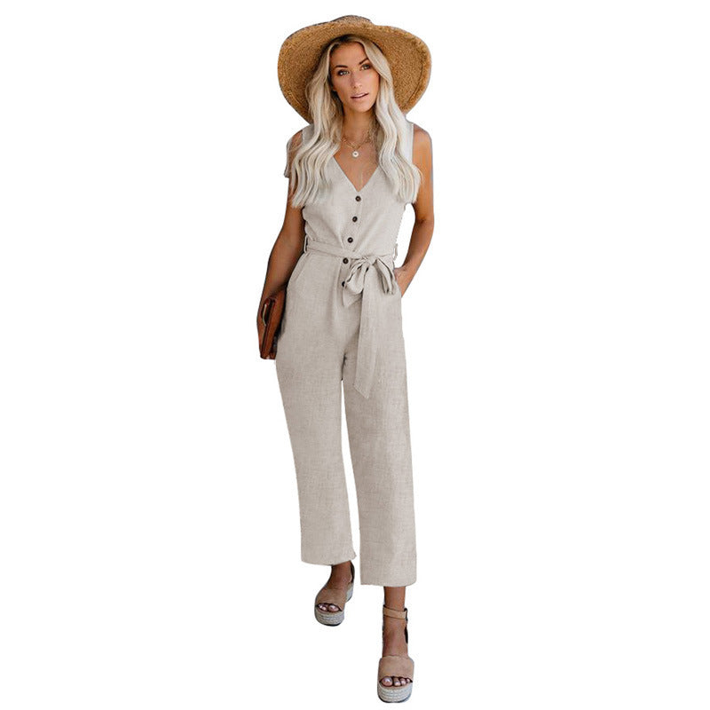 Casual Wide Leg Pants Waist Tie Jumpsuit