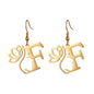 Lotus Letter Pendant Earrings A- Z Initial Stainless Steel Women's Earrings