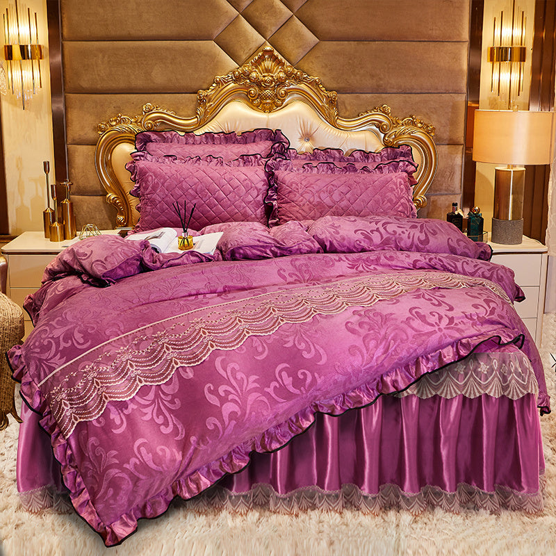 Lace Velvet Bed Skirt Four-piece Quilted