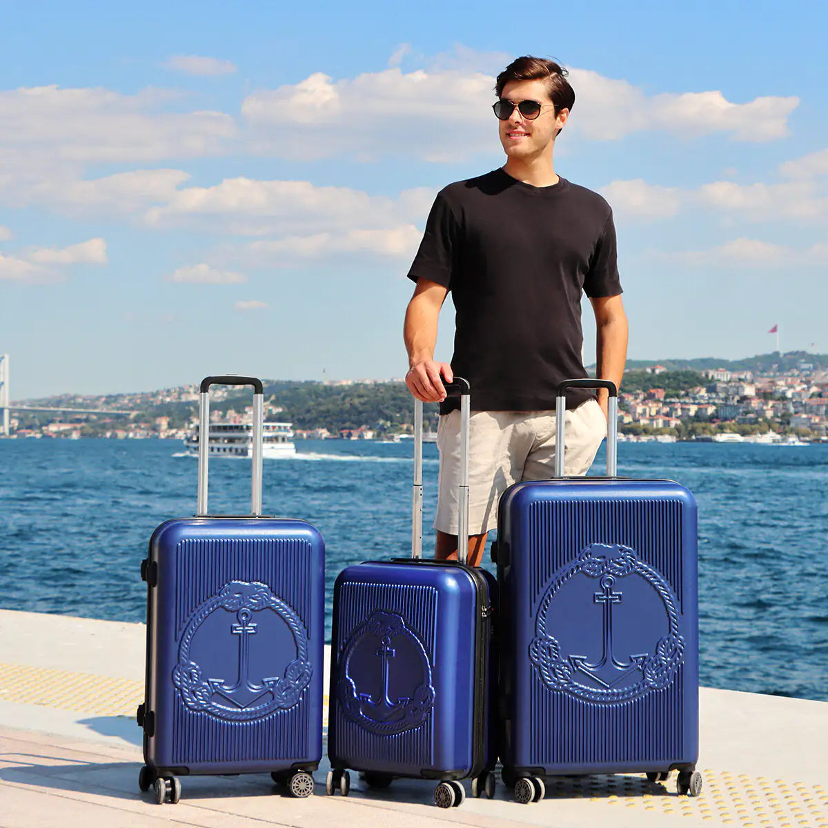 Biggdesign Ocean Hardshell Spinner Luggage Set, Navy Blue, 3 Piece