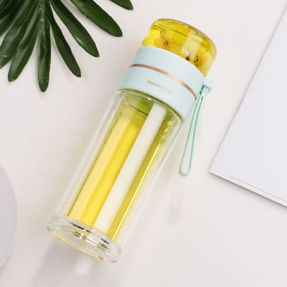 Glass Water Bottle With Tea Infuser Filter Tea Separation Double Wall Glass Bottle Leakproof Water Bottle