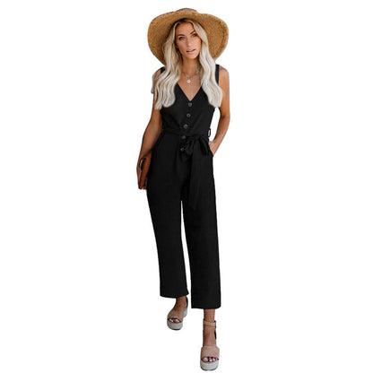 Casual Wide Leg Pants Waist Tie Jumpsuit