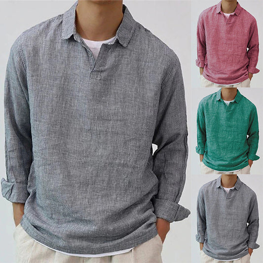 New Fashion Men's Pullover Shirt Solid Color Long Sleeve Lapel Oversize Casual Top Tee 2023 Summer Clothing For Men Shirts