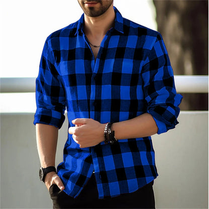 European And American Long Sleeve Loose 3D Personalized Printed Plaid Design Striped Shirt