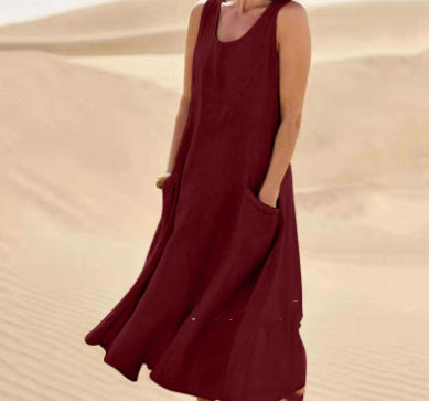 Summer Sleeveless Long Dress With Pockets Fashion Casual Loose Dresses Women's Clothing