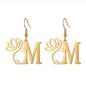 Lotus Letter Pendant Earrings A- Z Initial Stainless Steel Women's Earrings