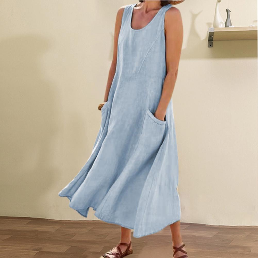 Summer Sleeveless Long Dress With Pockets Fashion Casual Loose Dresses Women's Clothing