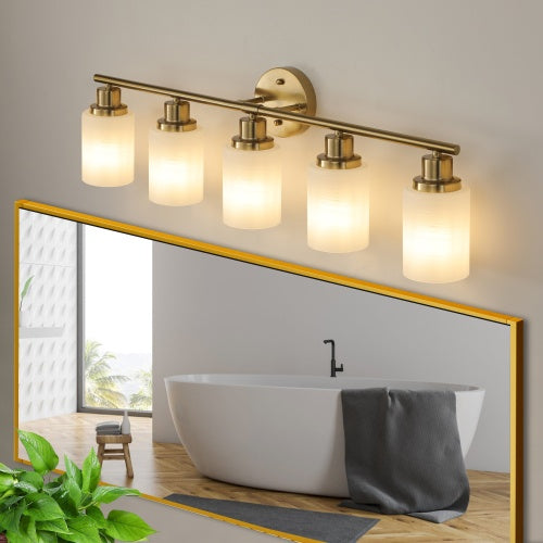 5 Lamps Gold Bathroom Vanity Lamp, Frosted Glass Shade, Modern Wall Mounted Lighting - No Bulbs Unavailable Platforms- Temu