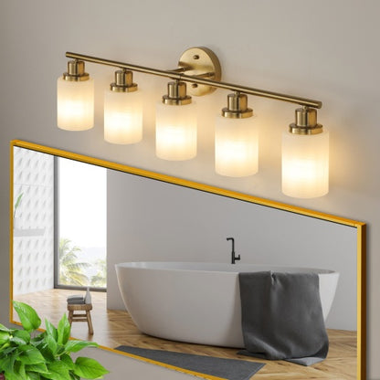 5 Lamps Gold Bathroom Vanity Lamp, Frosted Glass Shade, Modern Wall Mounted Lighting - No Bulbs Unavailable Platforms- Temu