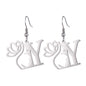 Lotus Letter Pendant Earrings A- Z Initial Stainless Steel Women's Earrings