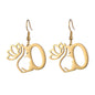 Lotus Letter Pendant Earrings A- Z Initial Stainless Steel Women's Earrings