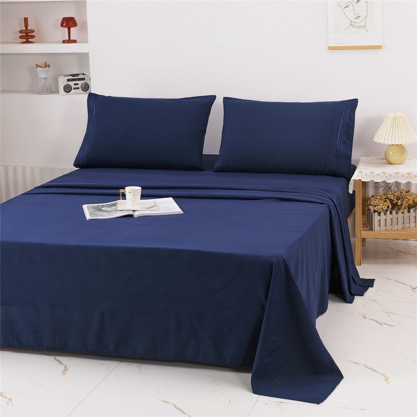 Four-piece Set Embroidered Solid Color Bed Goods