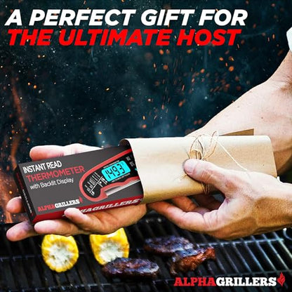 Alpha Grillers Instant Read Meat Thermometer for Cooking Grill and BBQ Griddle - Waterproof w/Backlight & Calibration for Food, Oven, Air Fryer Accessories, Kitchen Essentials, Stocking Stuffer Gifts