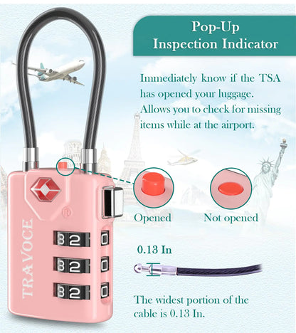 Search Alert TSA Approved Travel Combination Luggage Cable Locks for Suitcase, Gym Locker,Toolbox,Backpack 1,2,4,6 &10 pk Pink 2 Pack