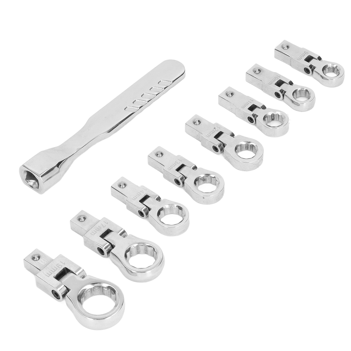 9Pcs Interchangeable Ratchet Wrench Chromium Vanadium Steel Box Wrench Set for Automotive Industrial