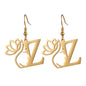 Lotus Letter Pendant Earrings A- Z Initial Stainless Steel Women's Earrings