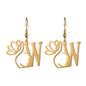 Lotus Letter Pendant Earrings A- Z Initial Stainless Steel Women's Earrings