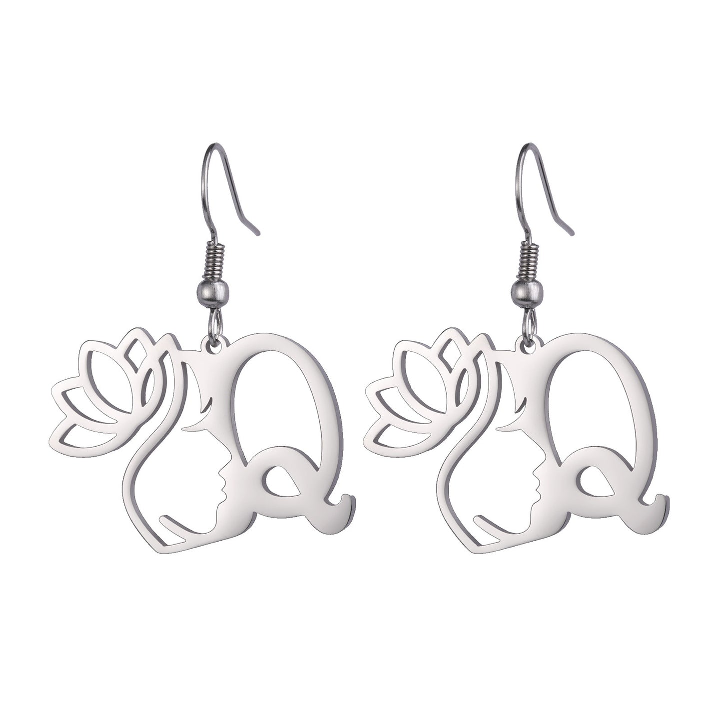 Lotus Letter Pendant Earrings A- Z Initial Stainless Steel Women's Earrings