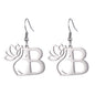 Lotus Letter Pendant Earrings A- Z Initial Stainless Steel Women's Earrings