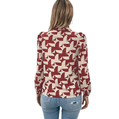 Women's Clothing Commuting Fashion V-neck Printed Pullover