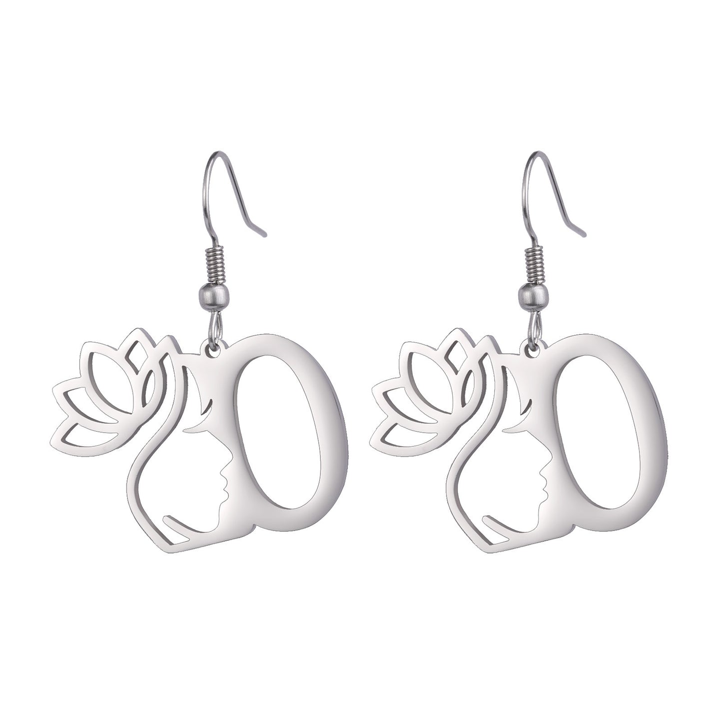 Lotus Letter Pendant Earrings A- Z Initial Stainless Steel Women's Earrings