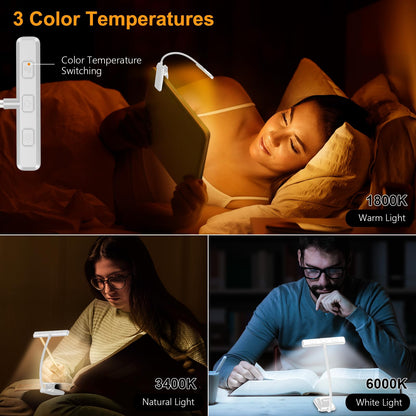 Gritin 19 LED Rechargeable Book Light for Reading in Bed with Memory Function- Eye Caring 3 Color Temperatures,Stepless Dimming Brightness,80 Hrs Runtime Lightweight Clip On Light for Book Lovers