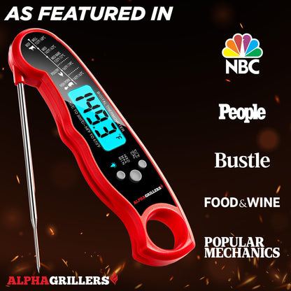 Alpha Grillers Instant Read Meat Thermometer for Cooking Grill and BBQ Griddle - Waterproof w/Backlight & Calibration for Food, Oven, Air Fryer Accessories, Kitchen Essentials, Stocking Stuffer Gifts