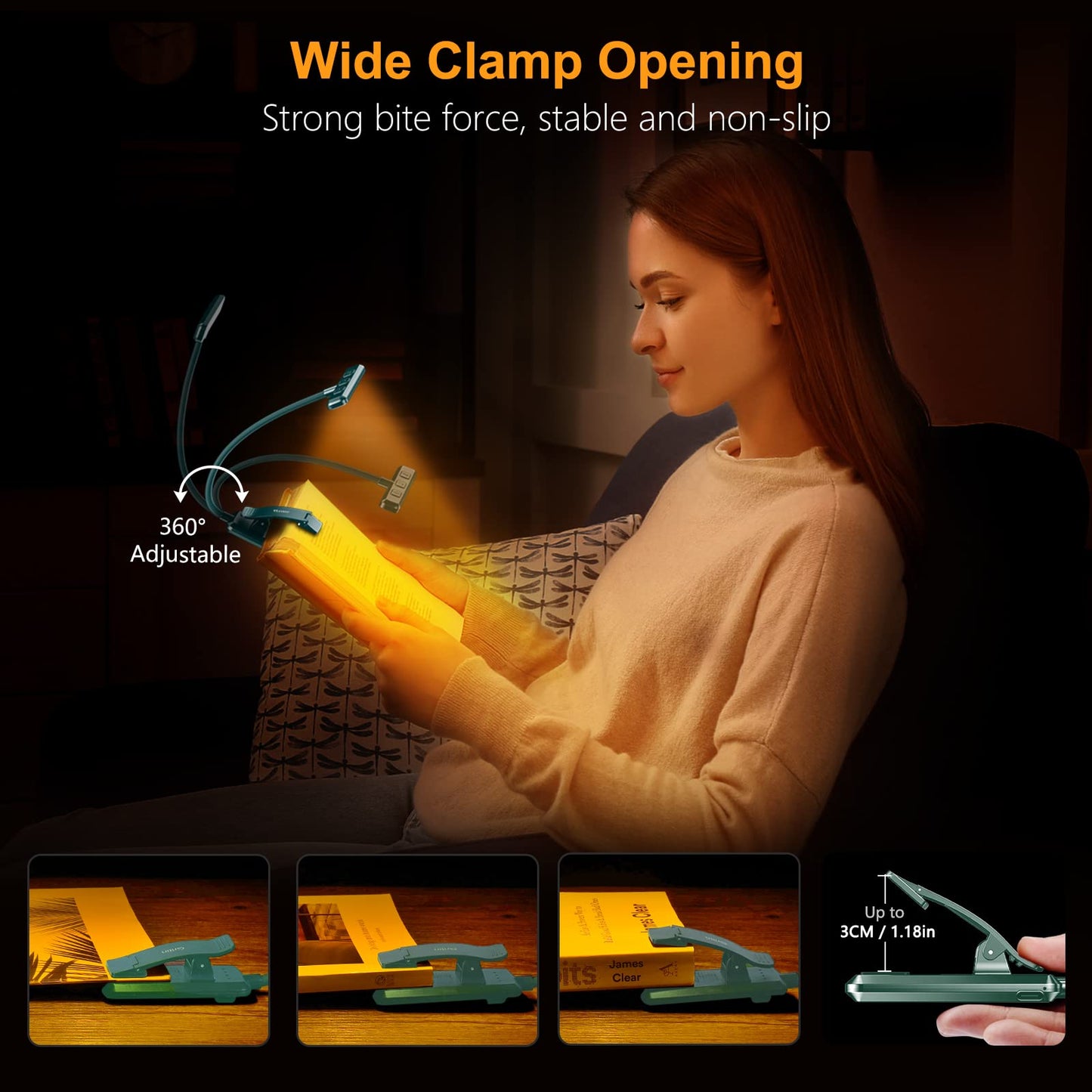 Gritin 19 LED Rechargeable Book Light for Reading in Bed with Memory Function- Eye Caring 3 Color Temperatures,Stepless Dimming Brightness,80 Hrs Runtime Lightweight Clip On Light for Book Lovers