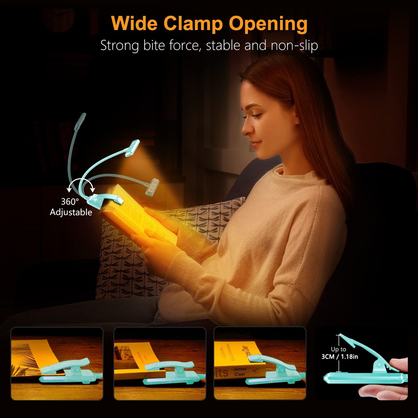 Gritin 19 LED Rechargeable Book Light for Reading in Bed with Memory Function- Eye Caring 3 Color Temperatures,Stepless Dimming Brightness,80 Hrs Runtime Lightweight Clip On Light for Book Lovers