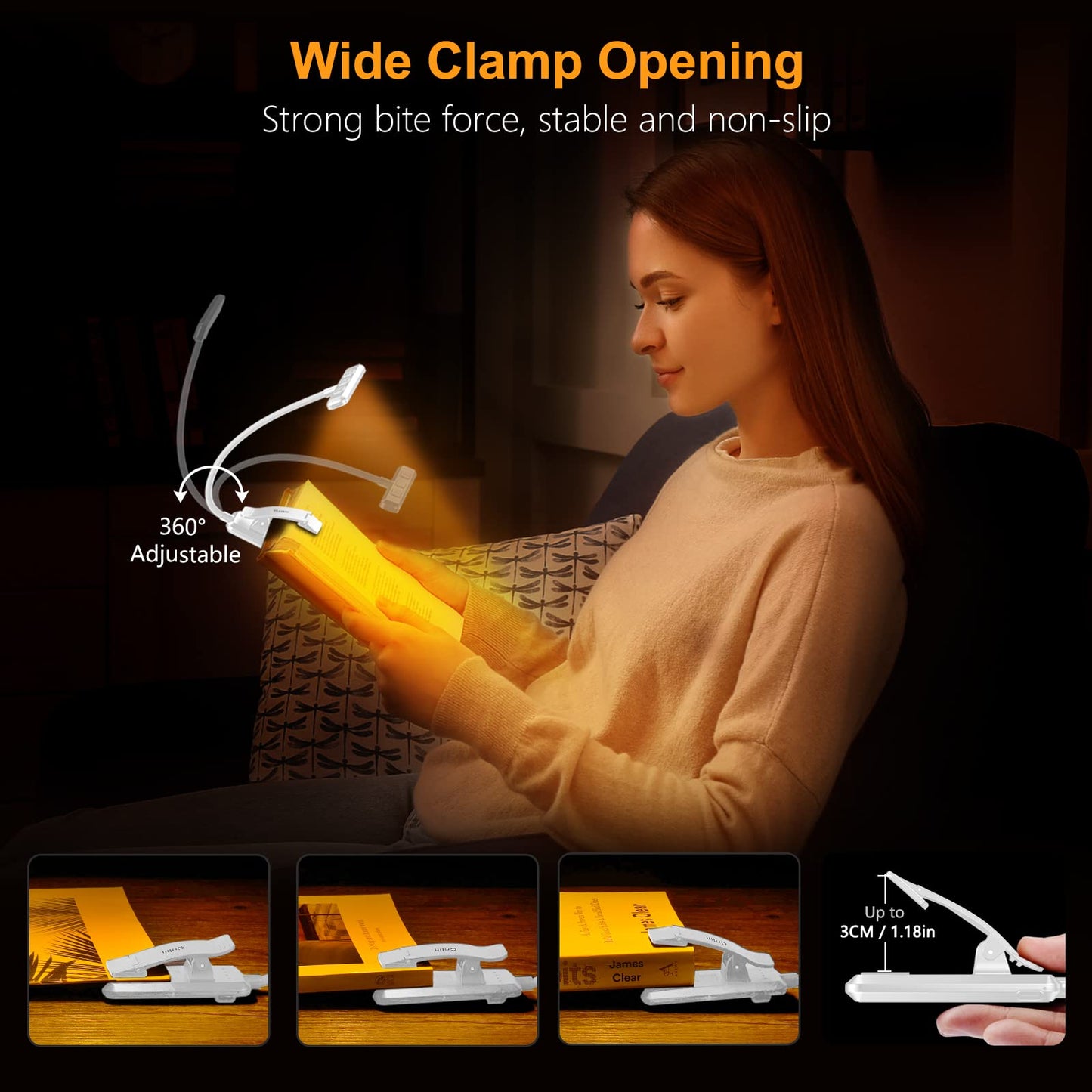 Gritin 19 LED Rechargeable Book Light for Reading in Bed with Memory Function- Eye Caring 3 Color Temperatures,Stepless Dimming Brightness,80 Hrs Runtime Lightweight Clip On Light for Book Lovers