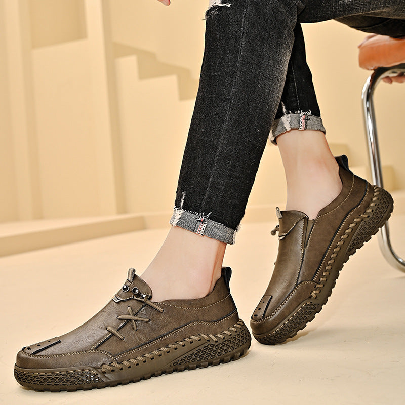 Casual Men's Autumn Handmade Leather Shoes Side Lace-up Trend