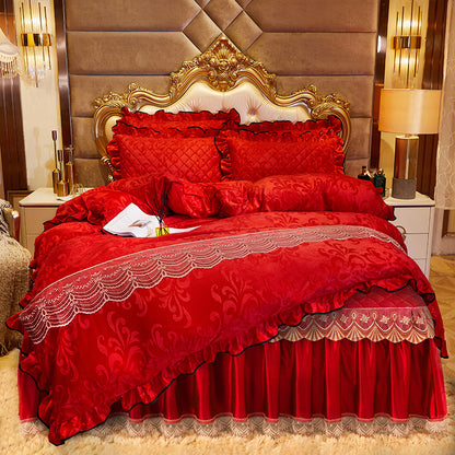 Lace Velvet Bed Skirt Four-piece Quilted