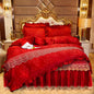 Lace Velvet Bed Skirt Four-piece Quilted