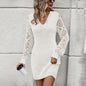 New V-neck Knitted Dress Fashion Solid Color Hollow Long-sleeved Sweater Dresses Women's Clothing