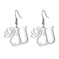 Lotus Letter Pendant Earrings A- Z Initial Stainless Steel Women's Earrings