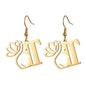 Lotus Letter Pendant Earrings A- Z Initial Stainless Steel Women's Earrings
