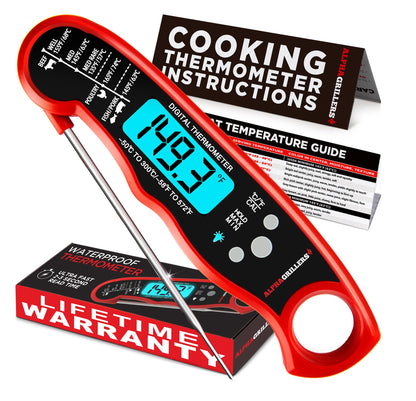 Alpha Grillers Instant Read Meat Thermometer for Cooking Grill and BBQ Griddle - Waterproof w/Backlight & Calibration for Food, Oven, Air Fryer Accessories, Kitchen Essentials, Stocking Stuffer Gifts