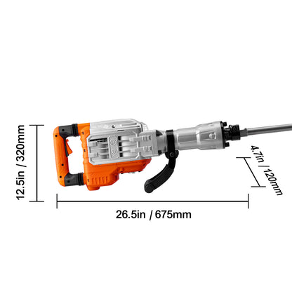 VEVOR Demolition Jack Hammer Concrete Breaker 3500W Electric Hammer 2 Chisel Bits