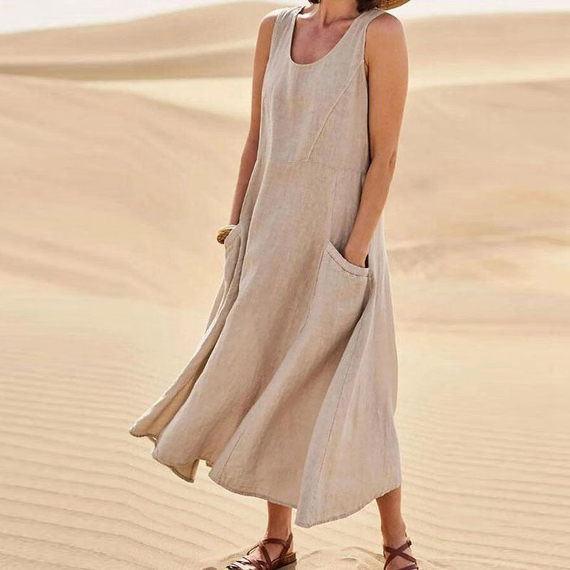 Summer Sleeveless Long Dress With Pockets Fashion Casual Loose Dresses Women's Clothing